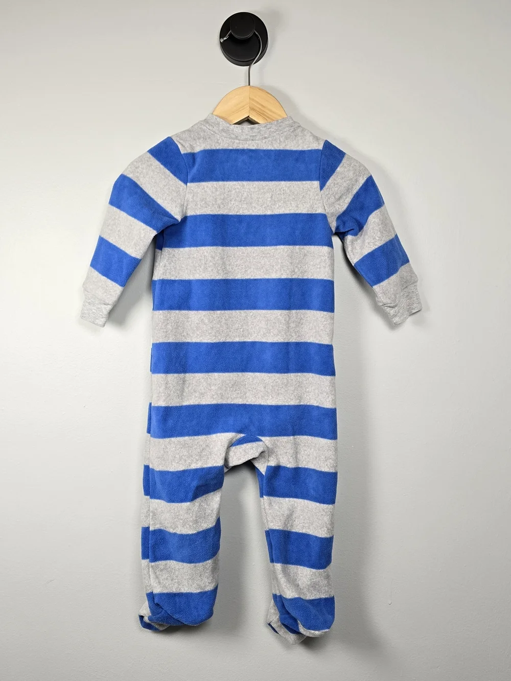 Carter's Blue & Gray Striped Fleece Footed One-Piece with Puppy Patch 9M